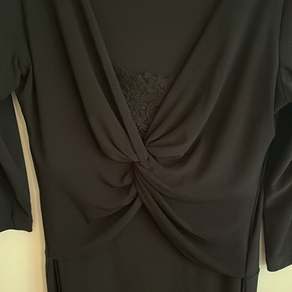 Black Twist-Front Women’s Dress with Lace Detail